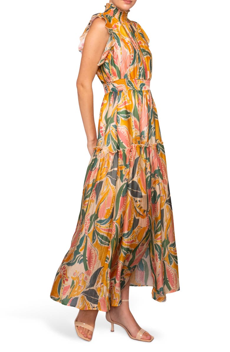 MELLODAY Floral Flutter Sleeve Maxi Dress, Alternate, color, Yellow Multi
