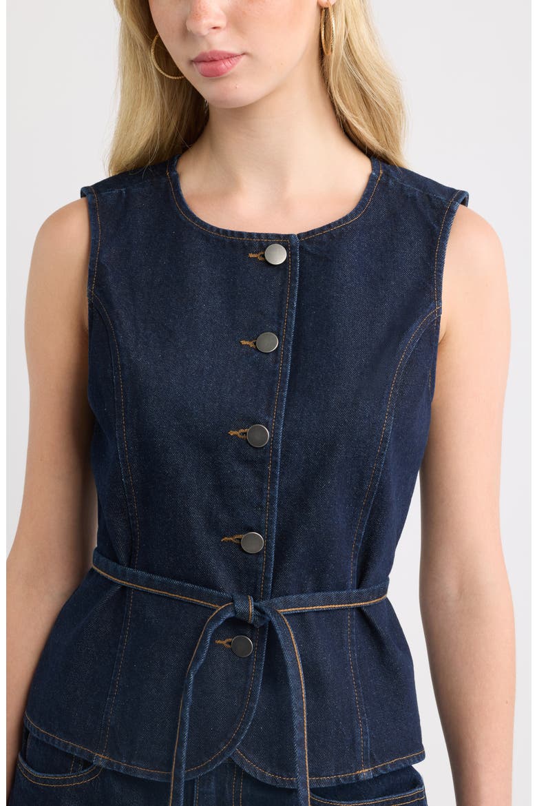 Tie Waist Denim Vest, Alternate, color, INDIGO RINSE