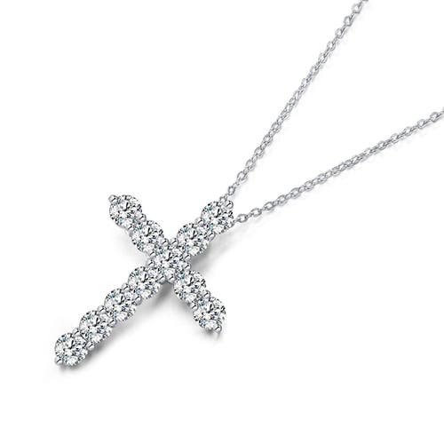 Hollywood Sensation White Gold Cubic Zirconia Cross Necklaces In Silver