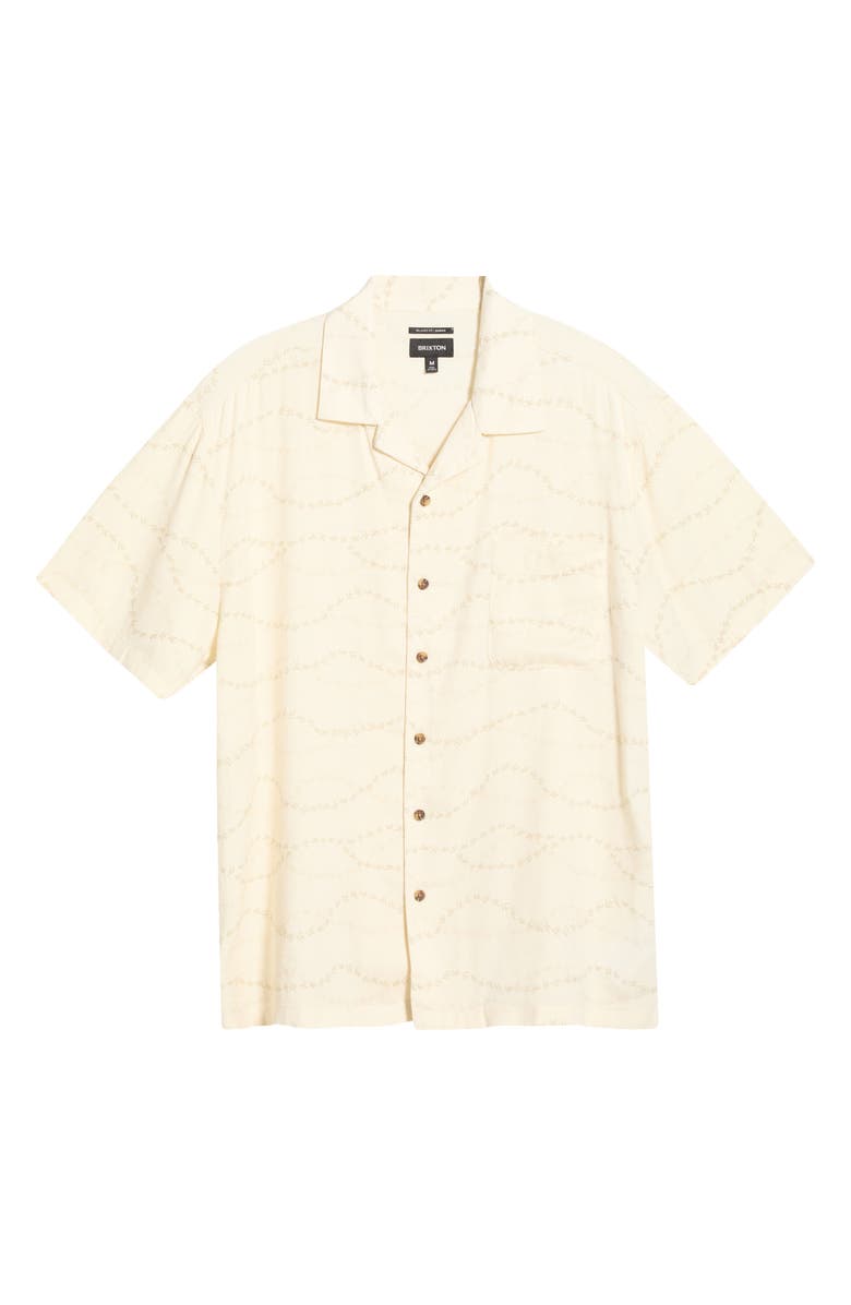 Brixton Bunker Slub Print Camp Shirt, Main, color, Whitecap/ Black Swallows