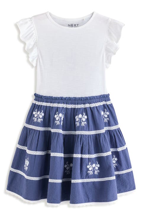 Kids
 Floral Embroidered Cotton Flutter Sleeve Dress (Little Kid 
Big Kid)