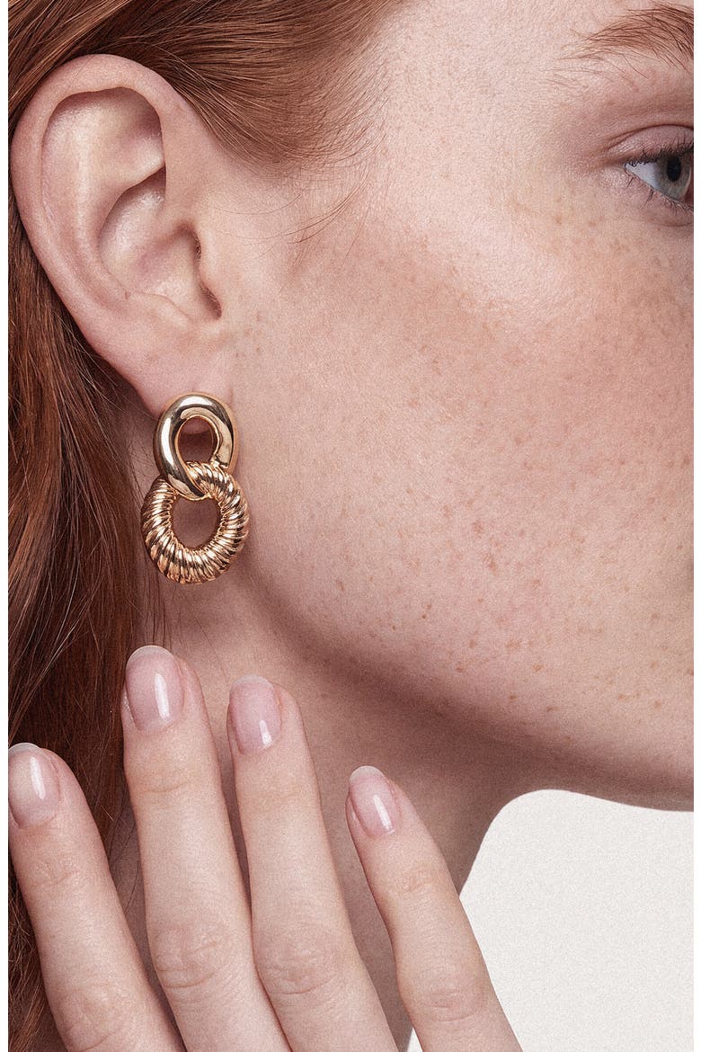 Double Circle Dangle Earrings, Alternate, color, GOLD