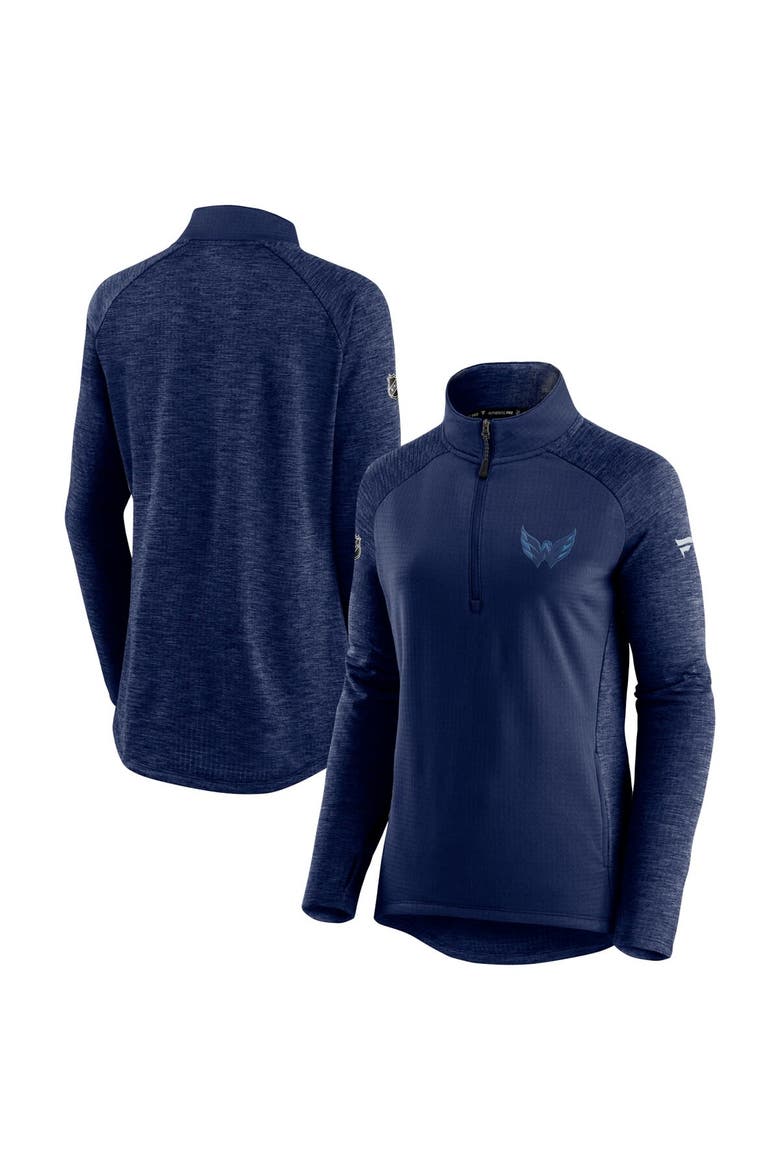 Women's Fanatics Branded Navy/Heathered Navy Washington Capitals Authentic Pro Travel & Training Raglan Quarter-Zip Jacket, Main, color, Navy