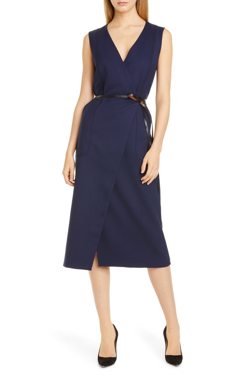 Altuzarra Belted Wool Pencil Dress, Main, color, 