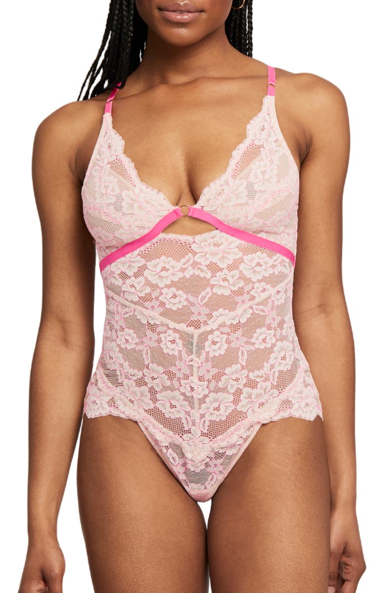 Montelle Intimates Keyhole Lace Bodysuit, Main, color, 