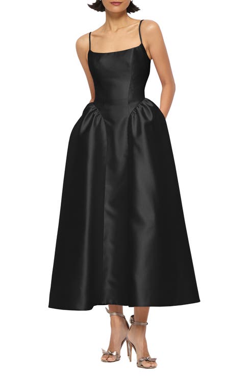 Grier Satin Twill Cocktail Midi Dress