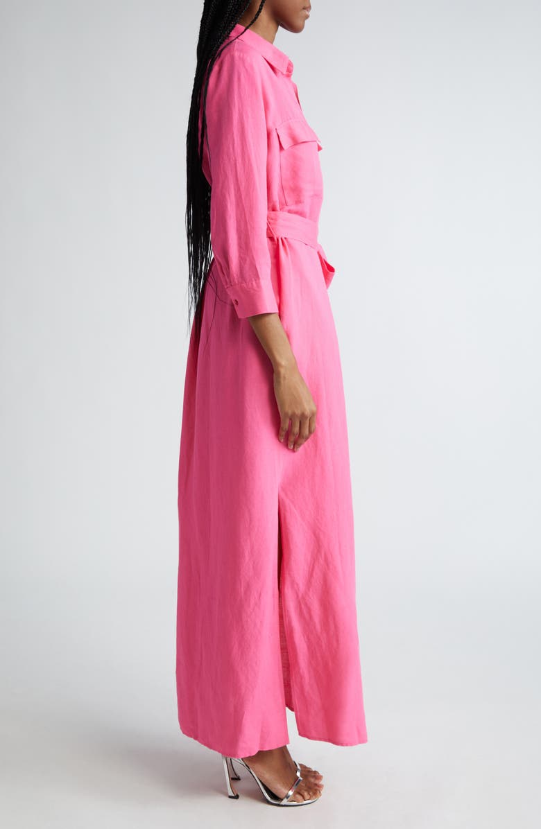 L'AGENCE Cameron Belted Linen Blend Maxi Shirtdress, Alternate, color, Berry Pink
