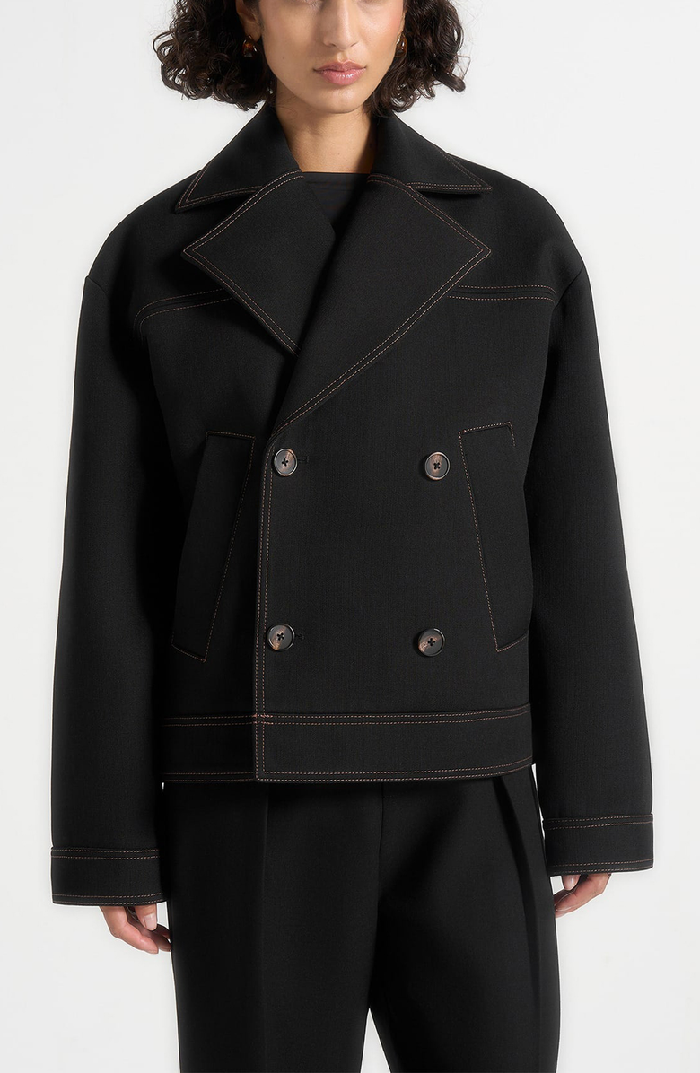 Manière De Voir Mika Unisex Tailored Double Breasted Jacket With Contrast Stitch, Alternate, color, Black