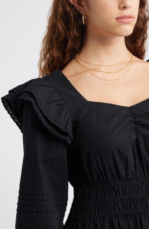 Treasure & Bond Double Ruffle Long Sleeve Maxi Dress In Black