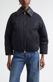 Bottega Veneta Intrecciato Leather Collar Tech Nylon Puffer Jacket