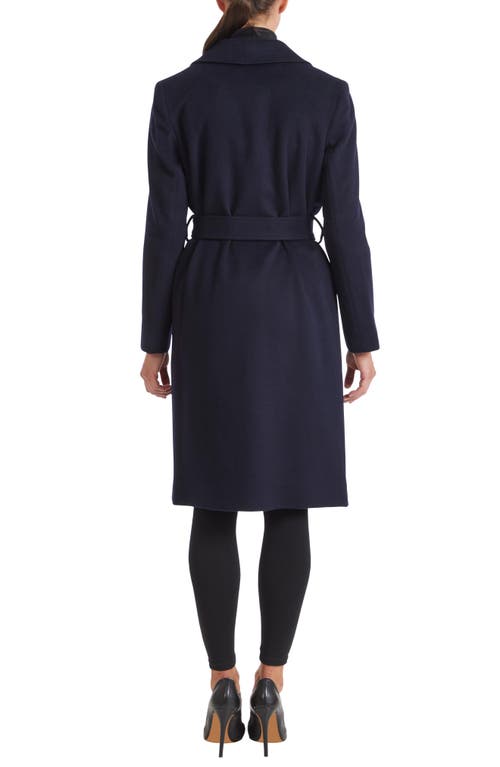 Sofia Cashmere Belted Notch Collar Wool & Cashmere Blend Coat In Blue