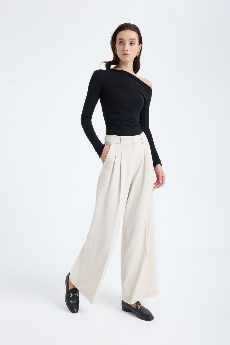 Liora Double Pleated Palazzo Trousers, Main, color, Stone