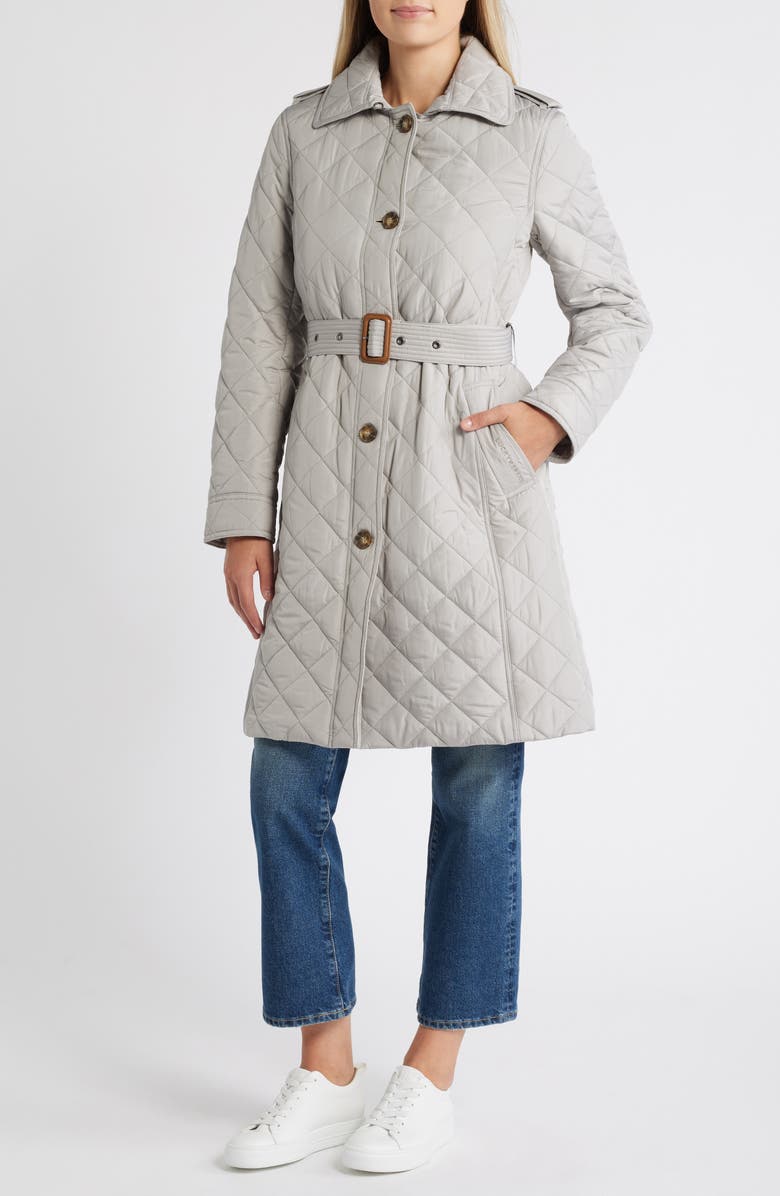 Lucky Brand Quilted Belted Trench, Main, color, Stone