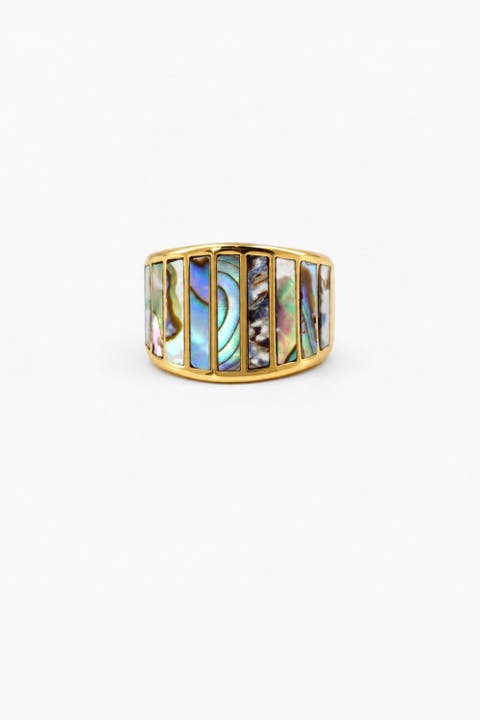 Striped Mother of Pearl Ring - Abalone