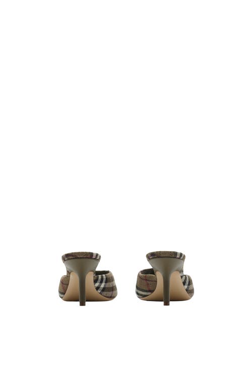 Burberry Khaki Check Linen Blend Mews High Mules In Brush