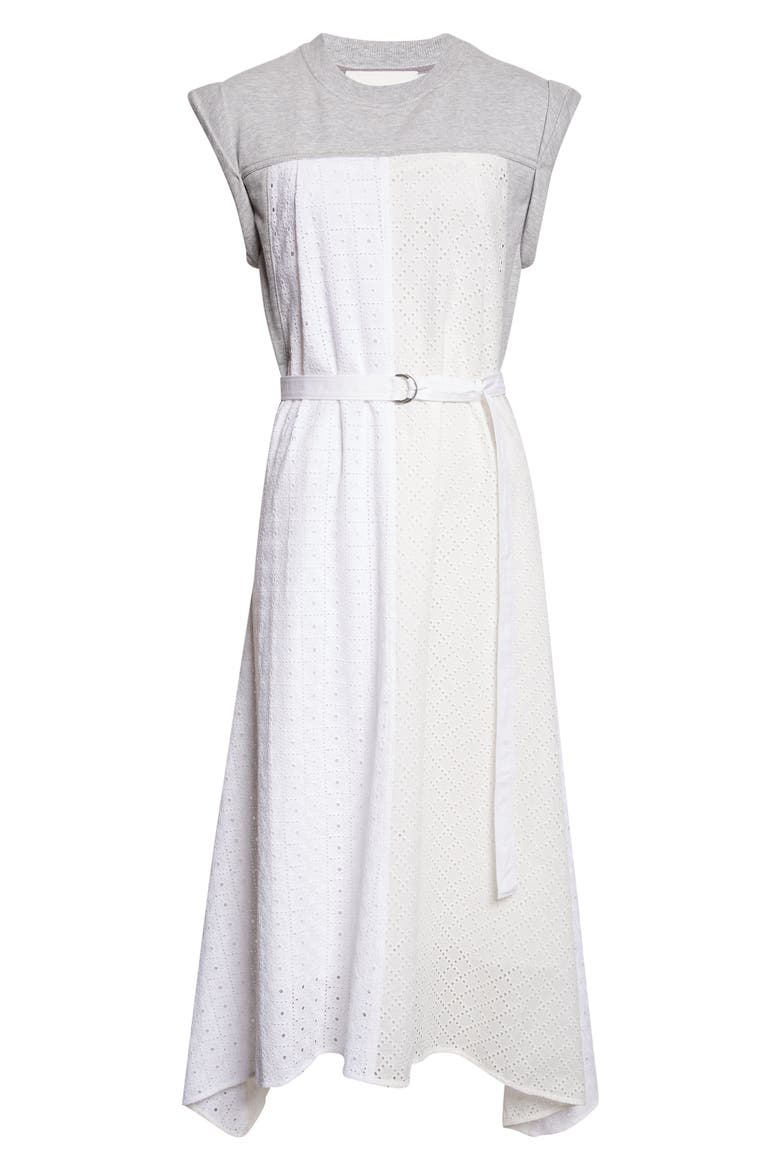 Mixed Media Midi Dress, Alternate, color, LIGHT GREY MELANGE-WHITE