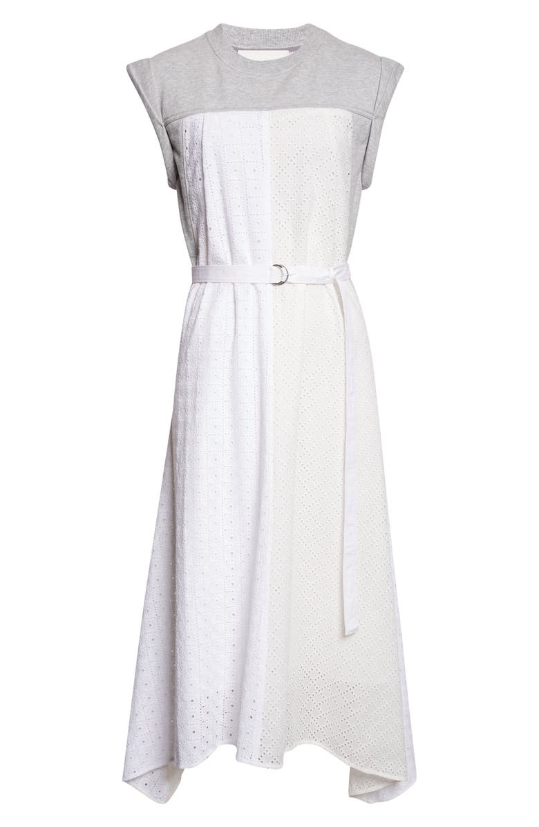 3.1 Phillip Lim Mixed Media Midi Dress, Alternate, color, Light Grey Melange-White
