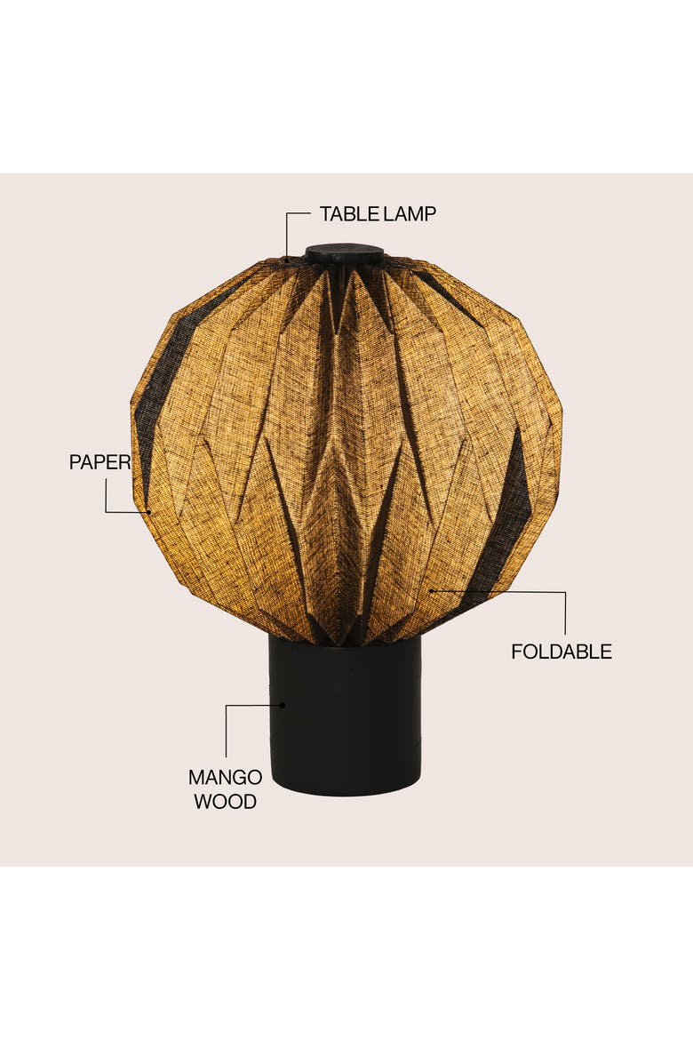 Quincy 11" Modern Minimalist Paper Pleated Orb Accent LED Table Lamp, Alternate, color, Black