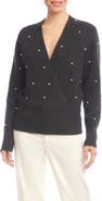 Karen Kane Faux Pearl Embellished Wrap Sweater