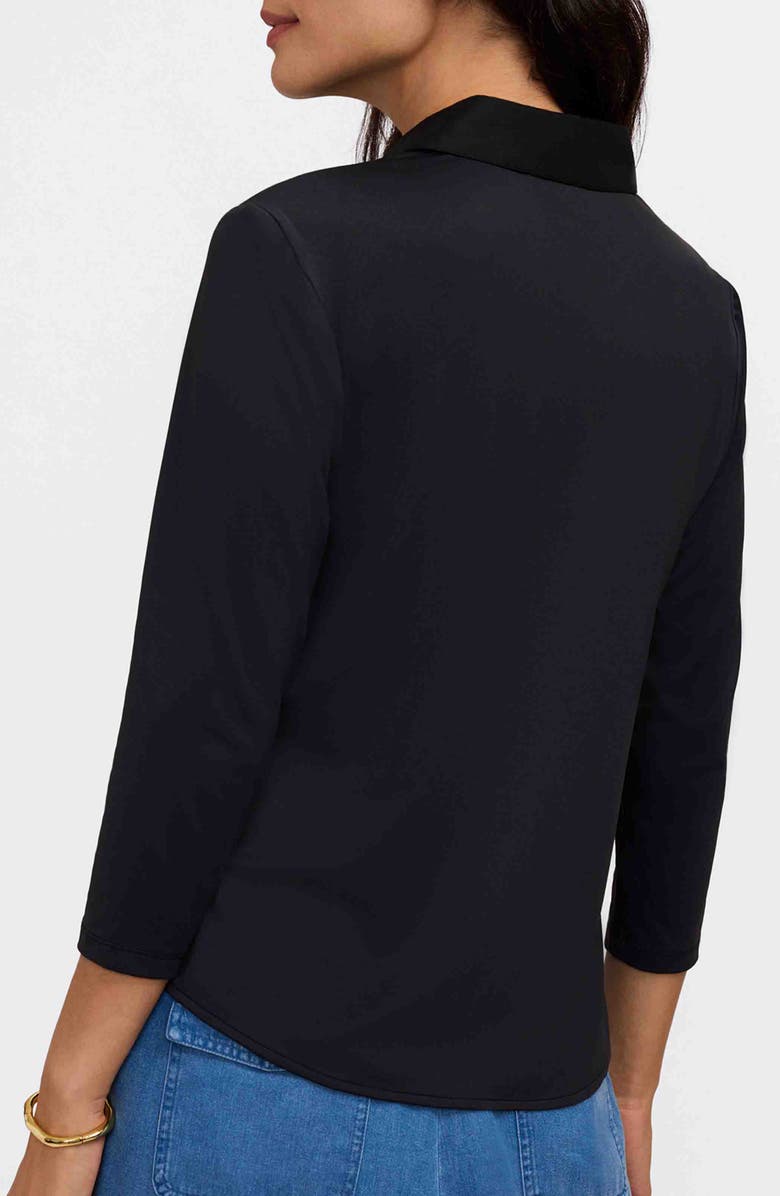 Foxcroft Dina Knit Three Quarter Sleeve Button-Up Shirt, Alternate, color, Black