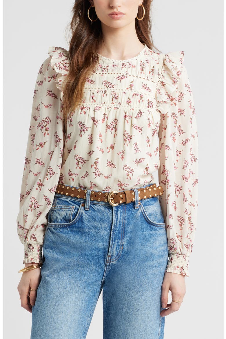 Ladder Cutout Cotton Top, Main, color, IVORY- PINK POSY FLORAL