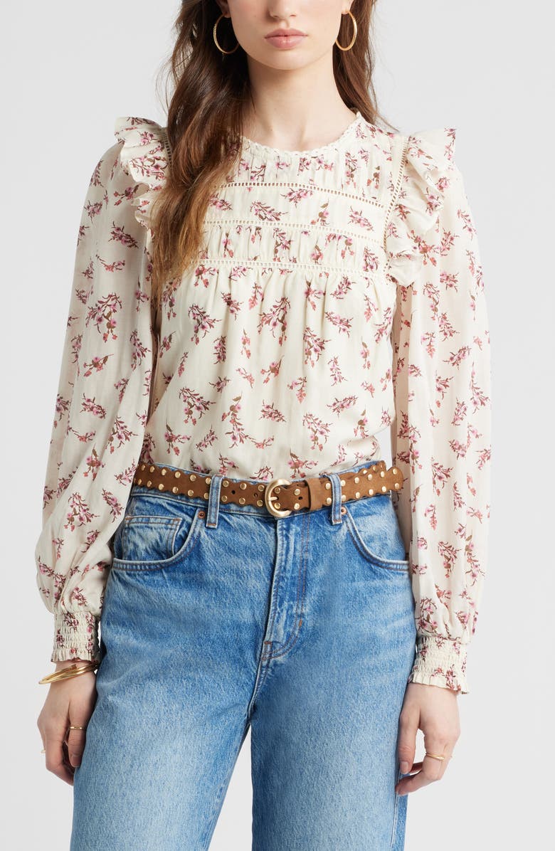 Treasure & Bond Ladder Cutout Cotton Top, Main, color, Ivory- Pink Posy Floral