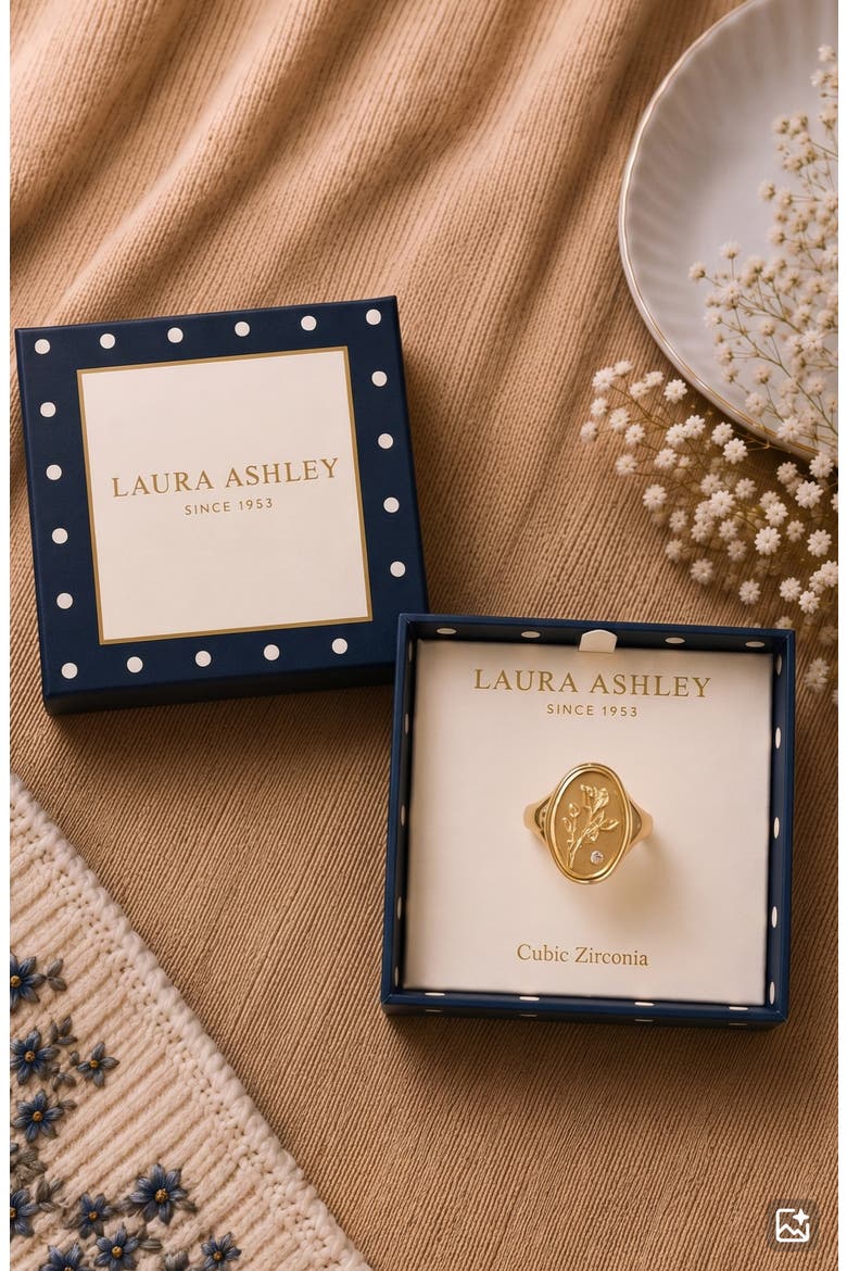 Birth Flower Signet Ring, Alternate, color, CLEAR/ GOLD