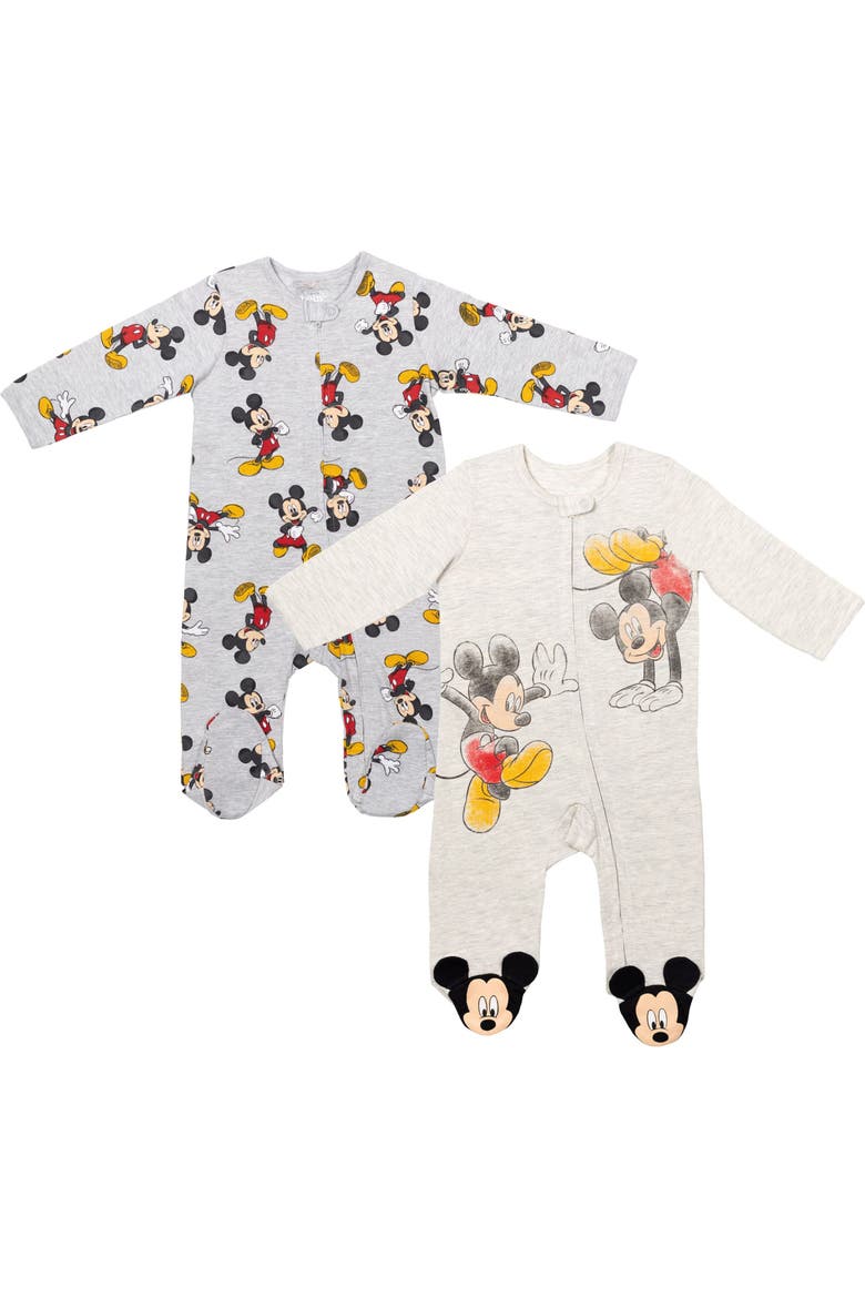 Mickey Mouse 2-Pack Footed One-Piece Sleep N' Play, Main, color, Oatmeal Grey Mickey