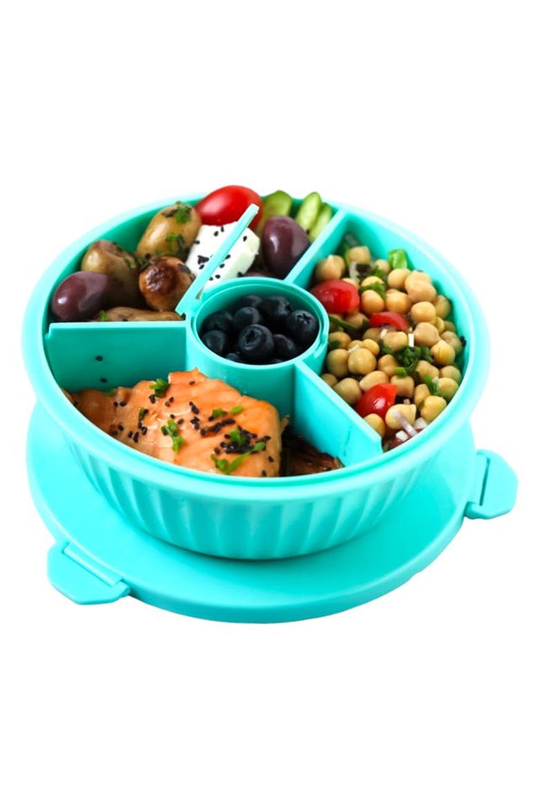 Bento-Style Salad Bowl with 3-Part Divider and Dip Cup, Main, color, Paradise Aqua