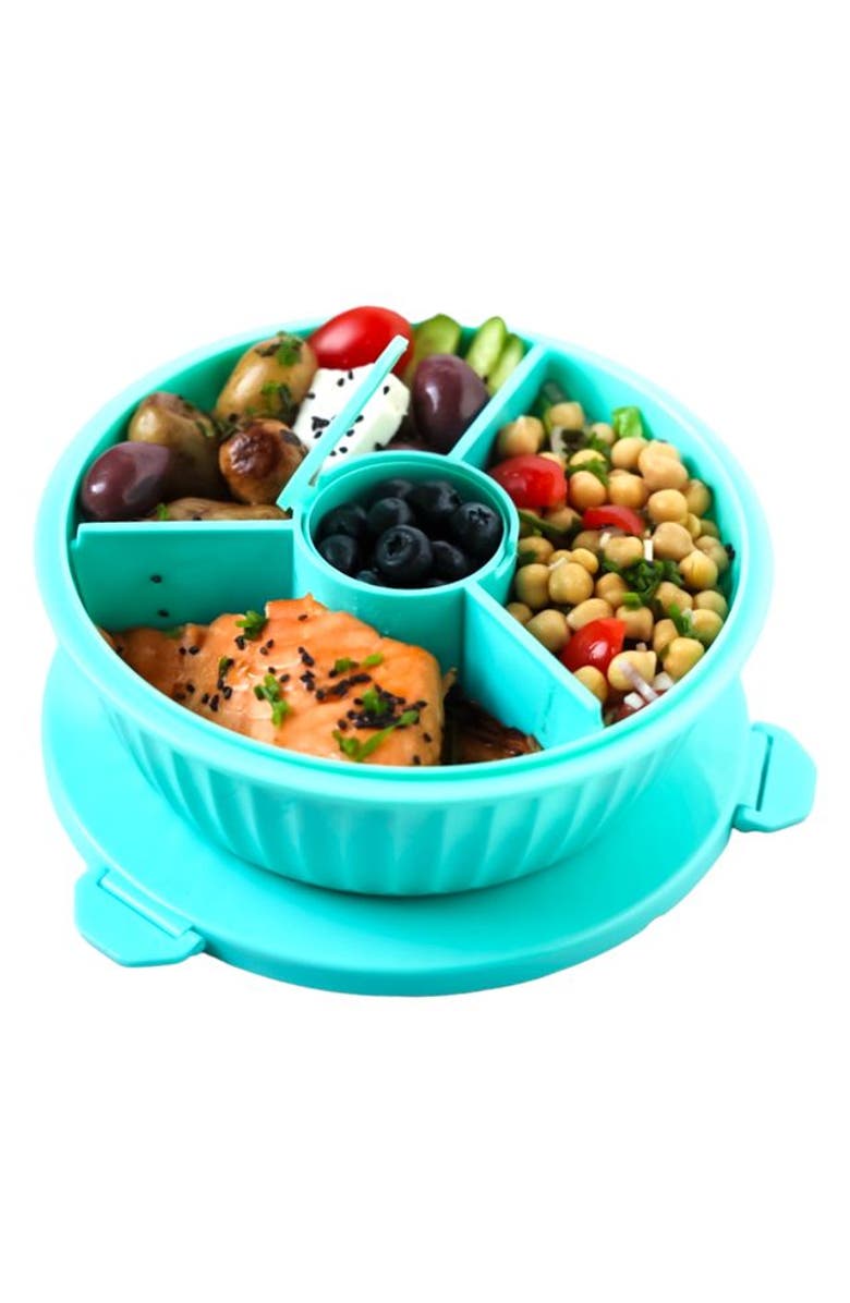 Yumbox Bento-Style Salad Bowl with 3-Part Divider and Dip Cup, Main, color, Paradise Aqua