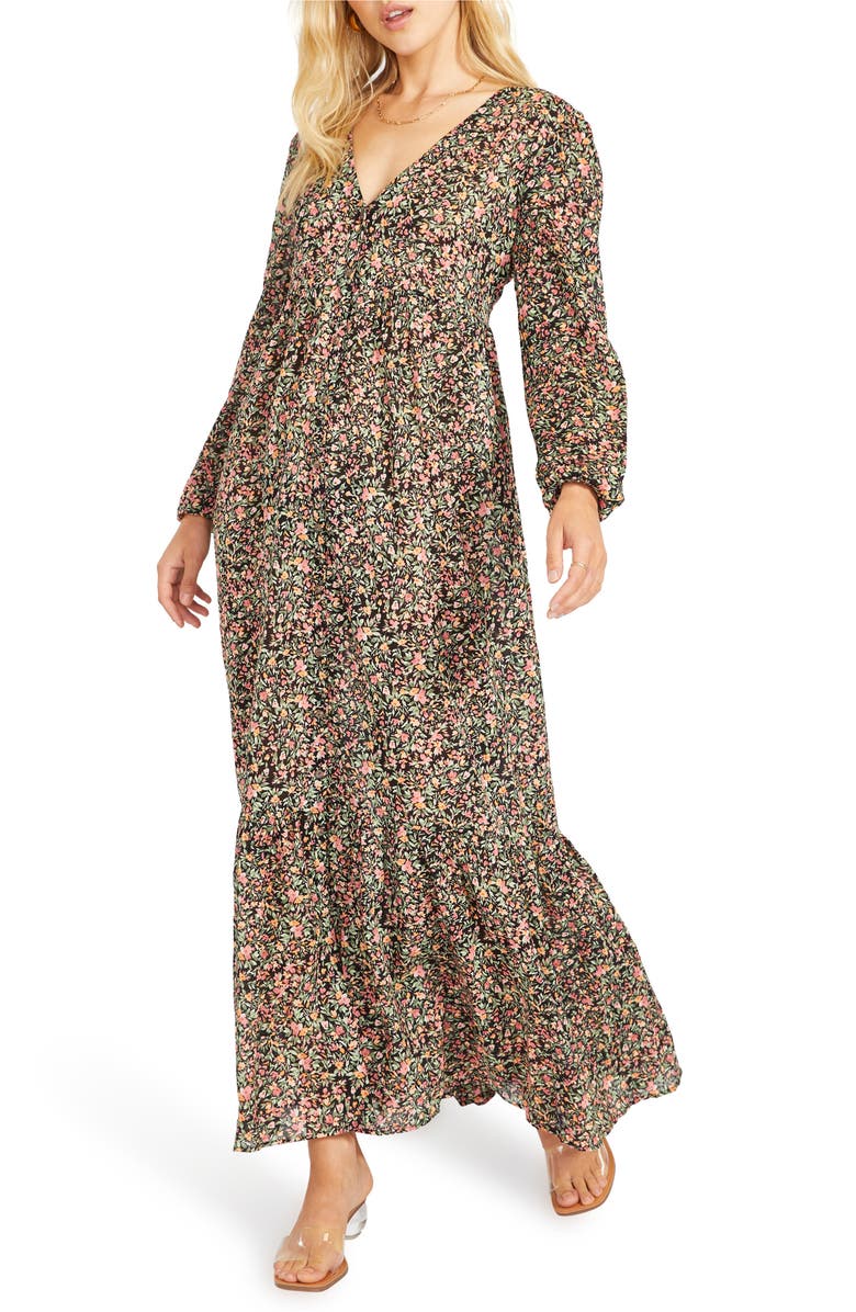 BB Dakota by Steve Madden Feature Length Film Floral Long Sleeve Maxi Dress, Main, color, 
