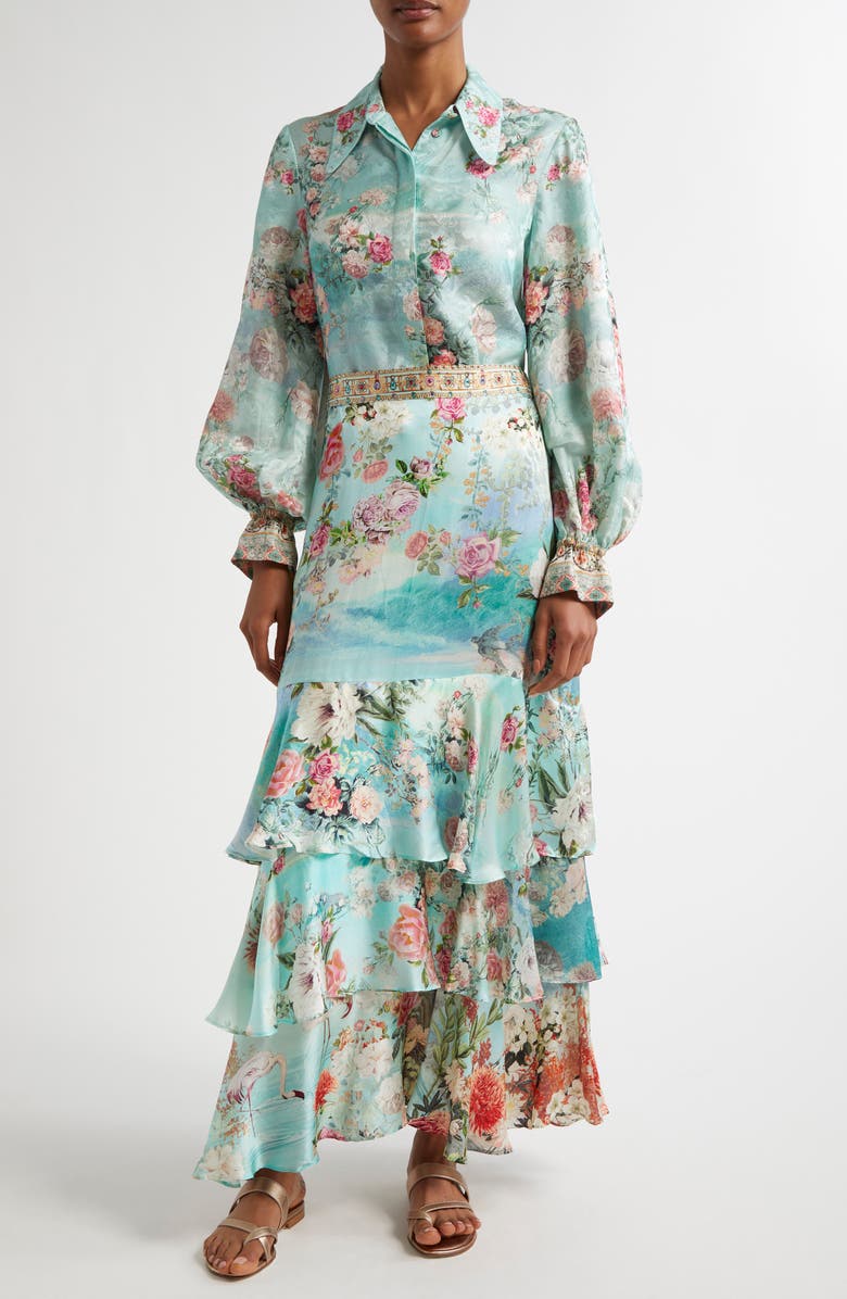 Camilla The Jewelry Museum Tiered Ruffle Silk Satin Maxi Skirt, Alternate, color, 