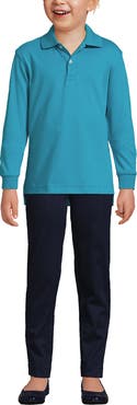 Lands' End School Uniform Kids Long Sleeve Interlock Polo Shirt