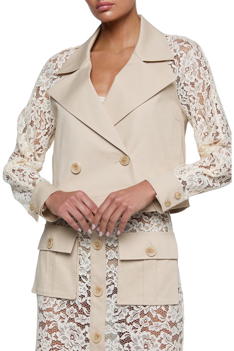 Novelle Lace Sleeve Trench Coat, Main, color, BISCUIT/ ECRU