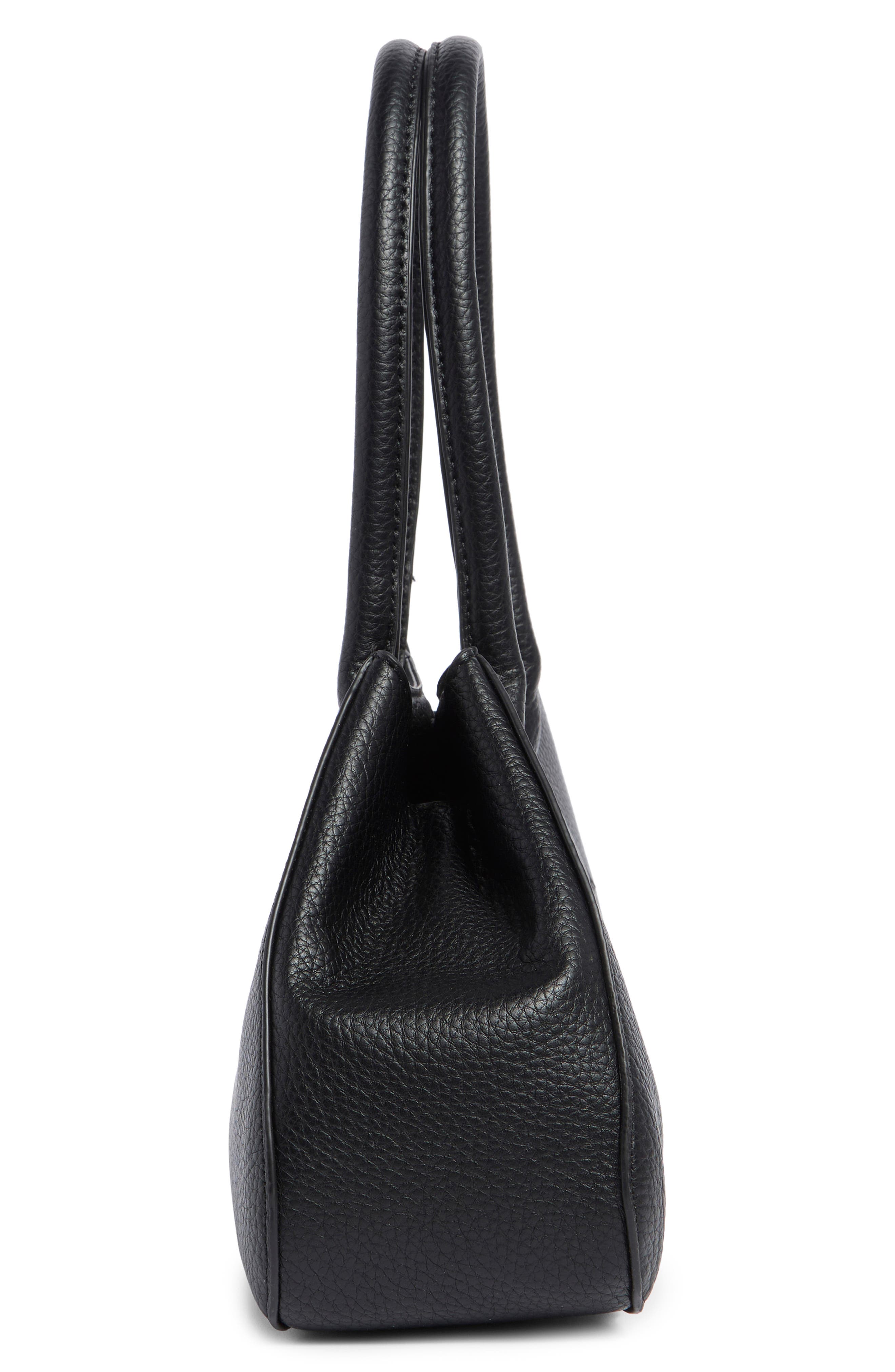 Faux Leather Top Handle Satchel, Alternate, color, BLACK