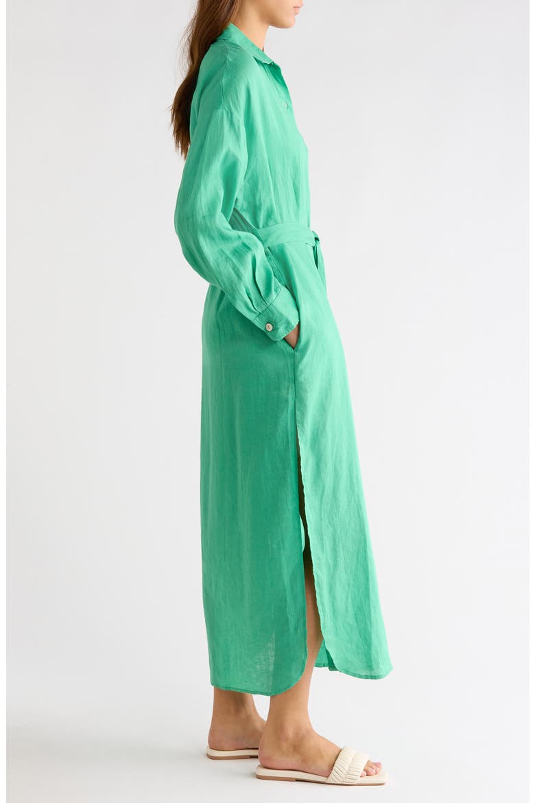 Long Sleeve Linen Maxi Shirtdress, Alternate, color, GREEN