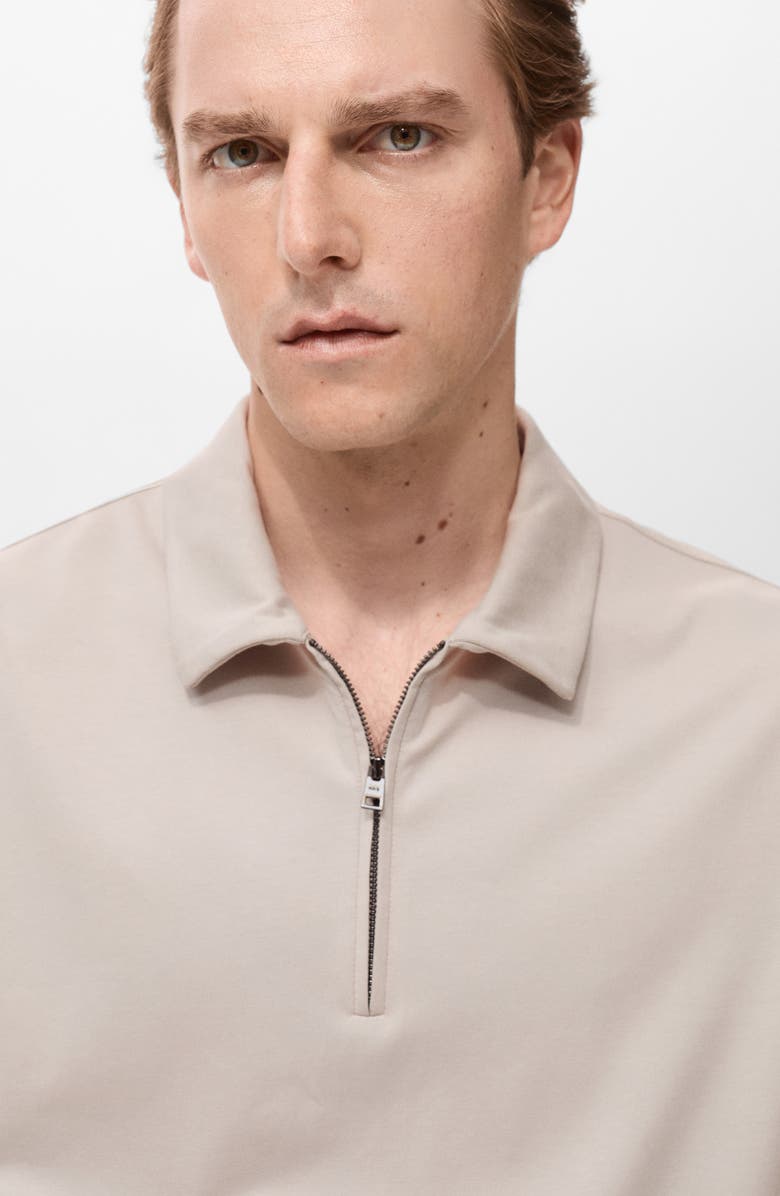 MANGO Zip Cotton Blend Polo, Alternate, color, Sand