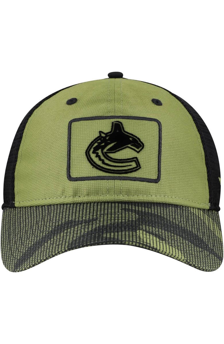 FANATICS Men's Fanatics  Olive Vancouver Canucks Military Appreciation Trucker Adjustable Hat, Alternate, color, 