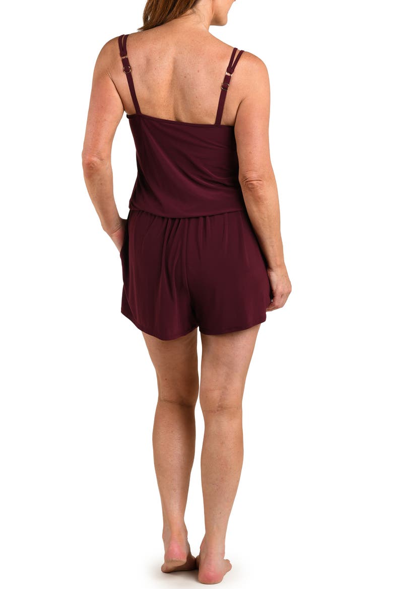 Solids Swim Romper, Alternate, color, WINE