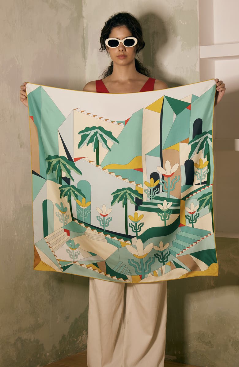 Jessie Zhao New York Double Sided Silk Scarf of Tropical Breeze, Alternate, color, Blue