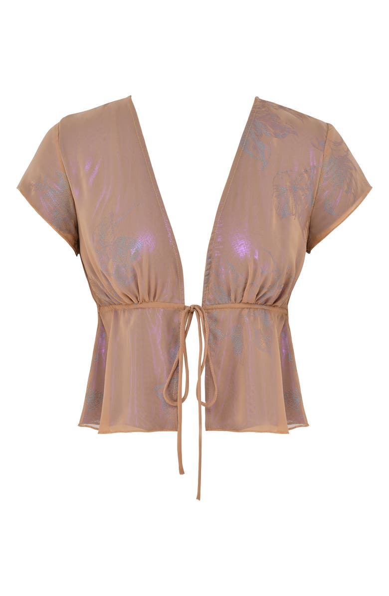 HOUSE OF CB Maia Tie Front Sheer Georgette Crop Top, Alternate, color, Shimmer Cafe