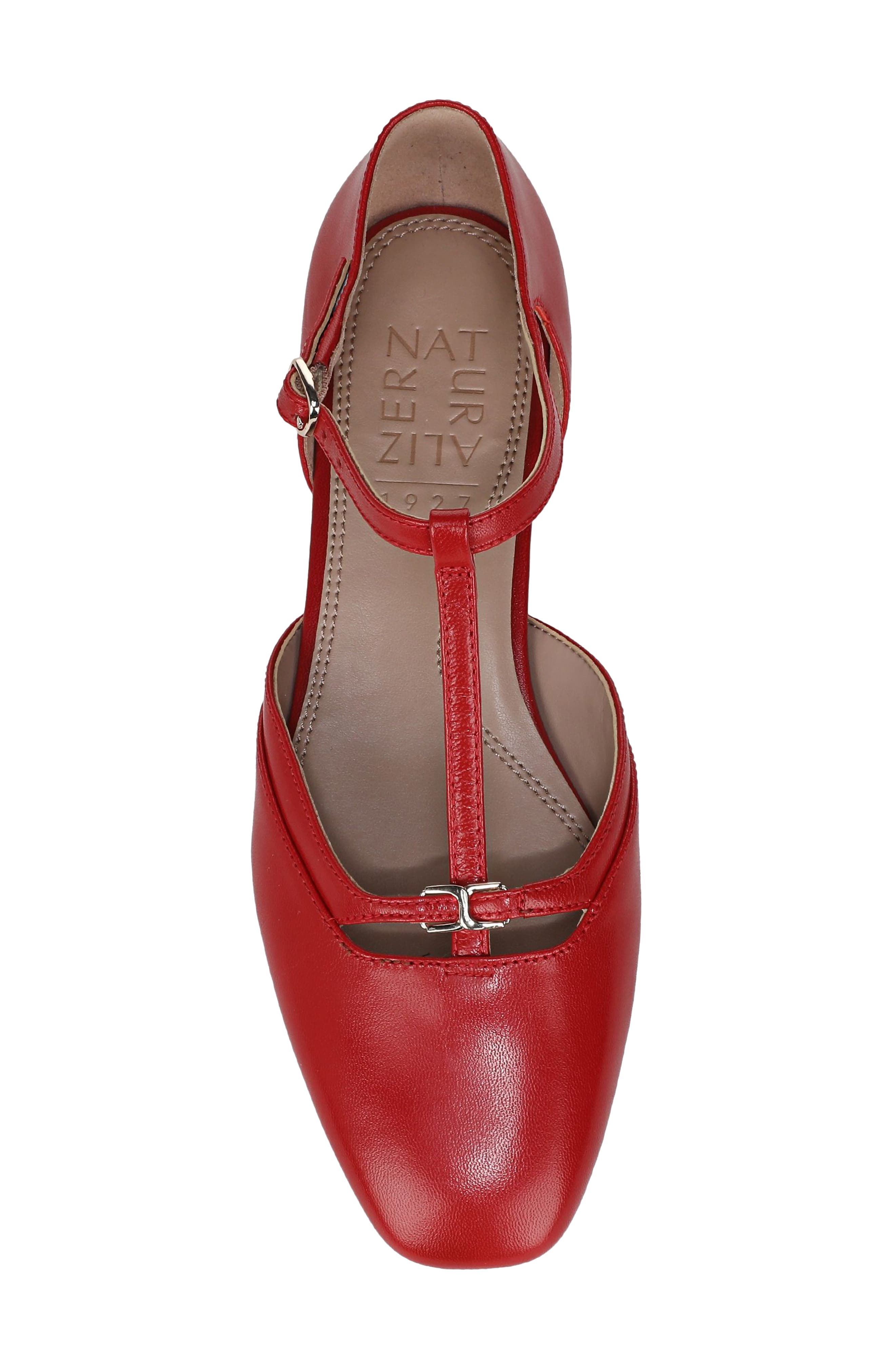 Naturalizer Caresse T-Strap Flat, Alternate, color, Red Leather