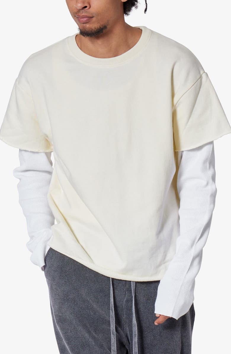 mnml Cotton French Terry Layered Long Sleeve T-Shirt, Alternate, color, Cream