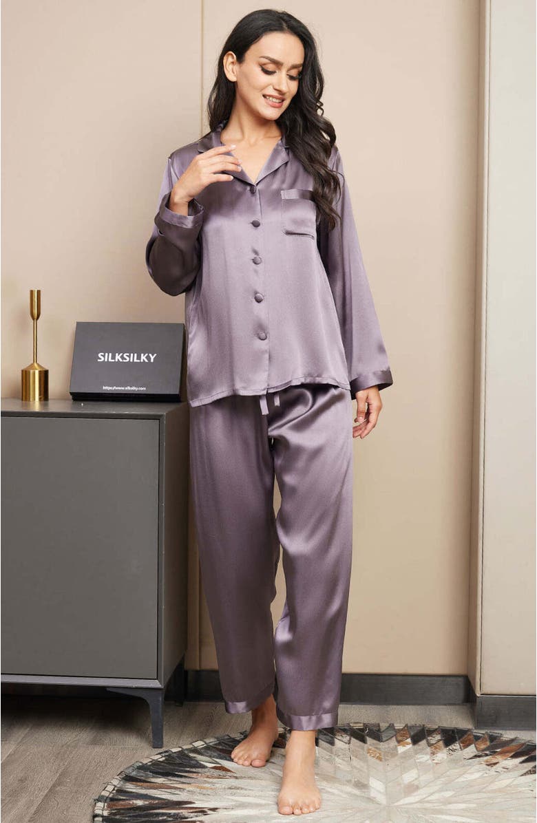 SILKSILKY Pure Silk Casual Button Up Women's Pajamas, Alternate, color,