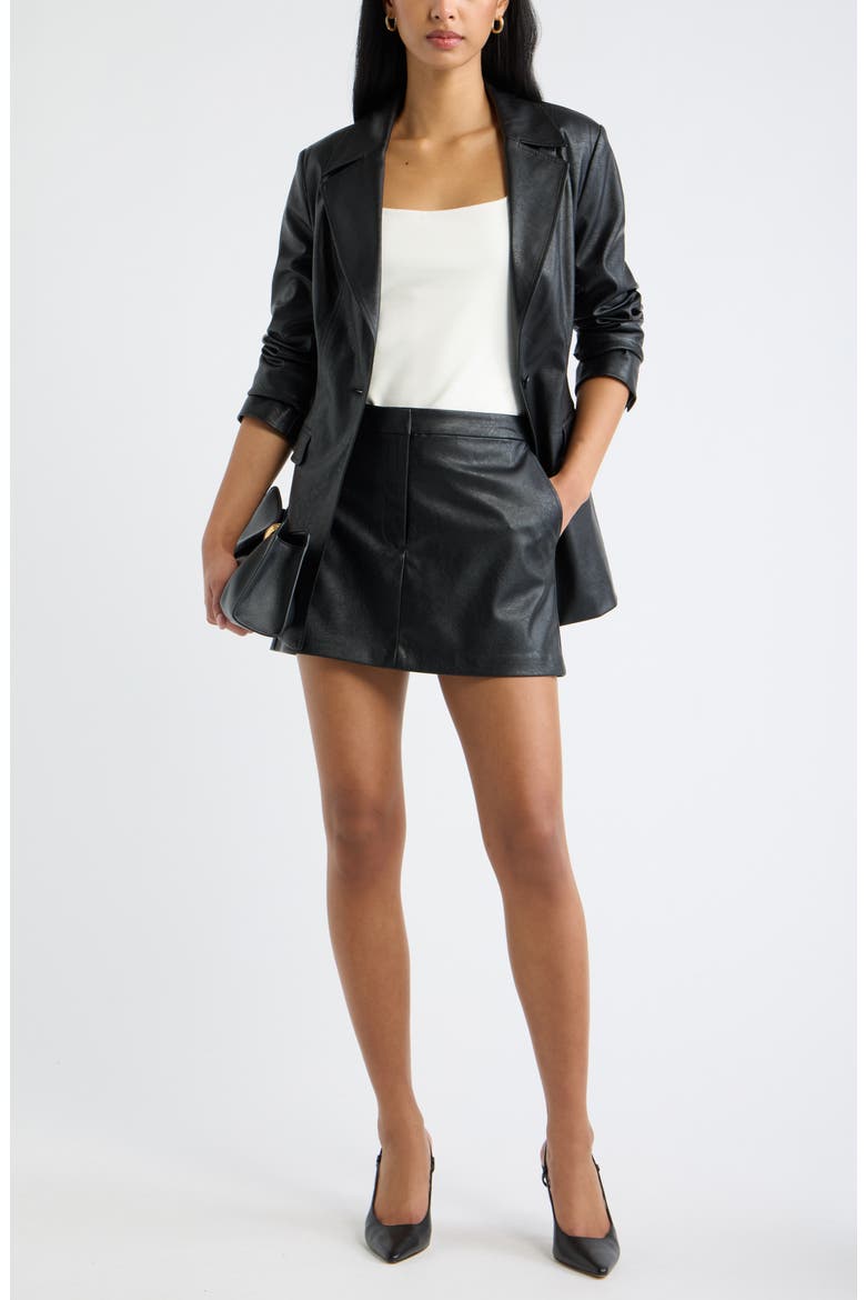 Faux Leather Fitted Blazer, Alternate, color, BLACK