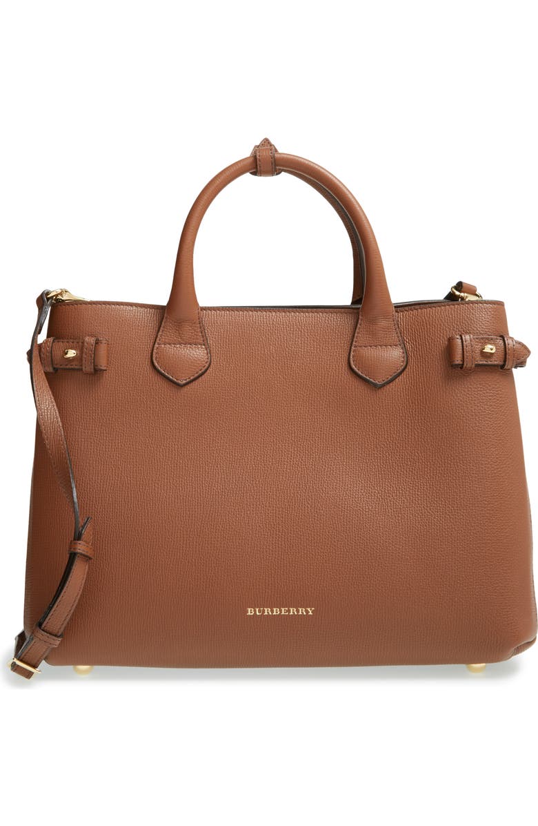 Burberry Medium Banner House Check Leather Tote, Main, color,