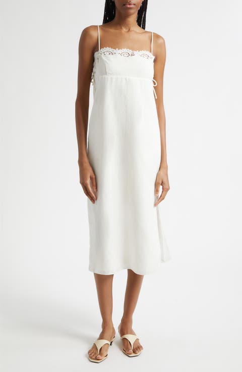 Darya Broderie Trim Side Tie Midi Dress