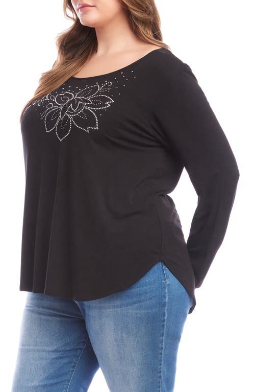 Karen Kane Floral Embellished Shirttail Top In Black