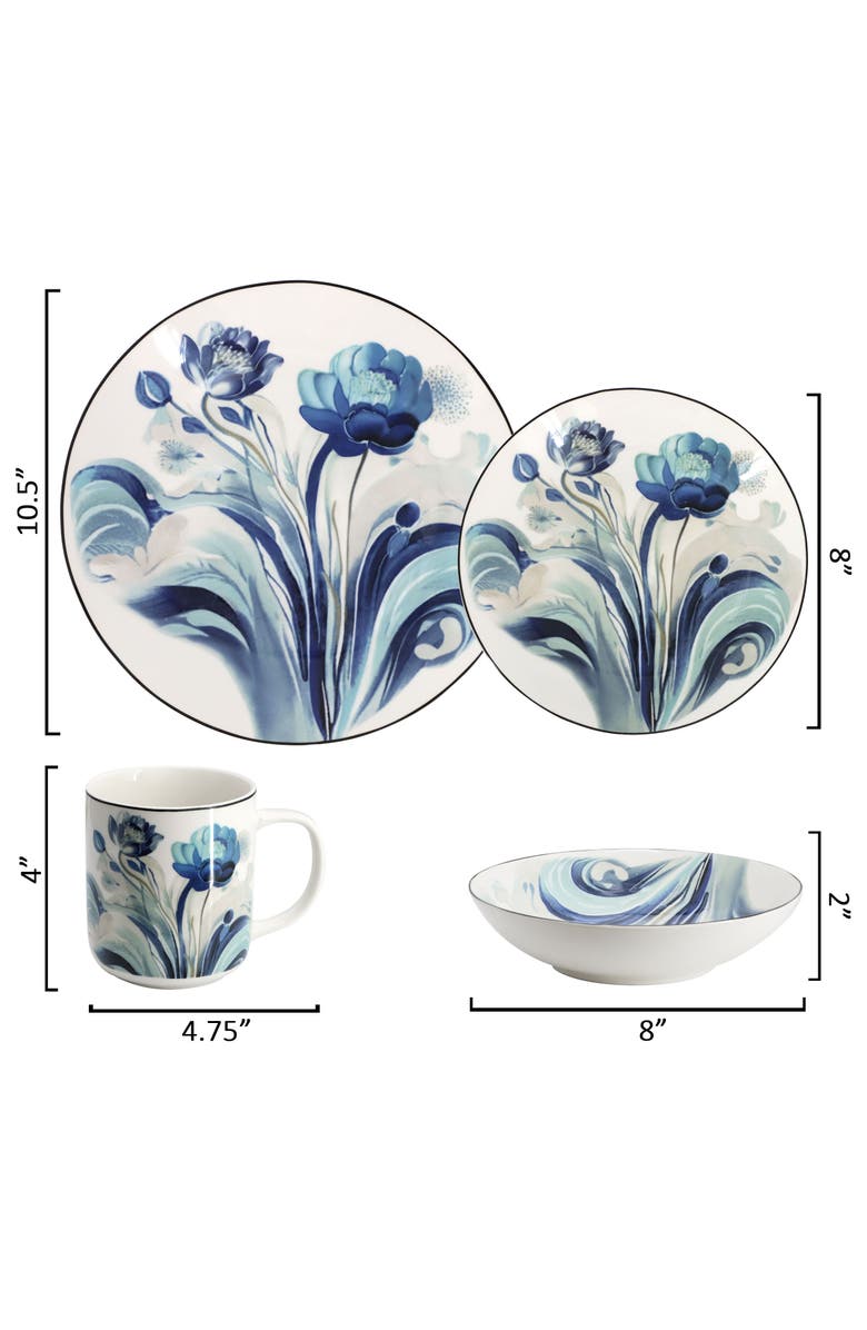 Elama Peony Garden 16 Piece Floral Design Round Porcelain Dinnerware Set, Alternate, color, White