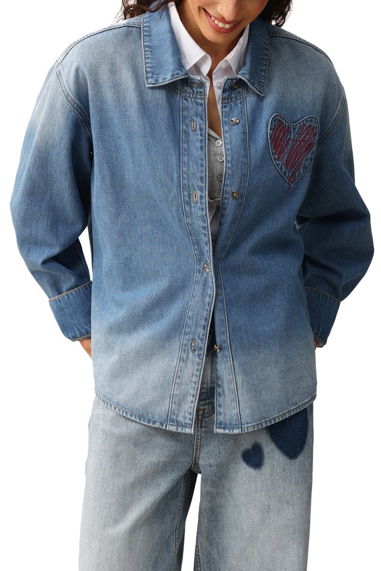 Rosalind Embroidered Denim Jacket, Main, color, MEDIUM BLUE